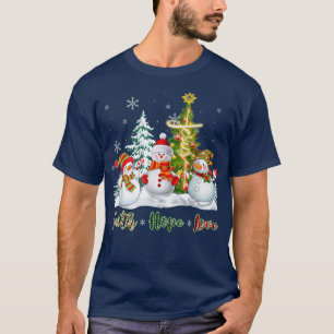 Camiseta Faith Hope ama Snowman Jesus Xmas Tree Christian