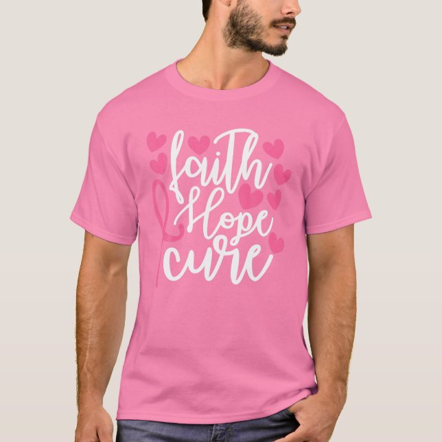 Camiseta Faith Hope Cure Friso Rosa Friso Cancer Awarenes (Frente)