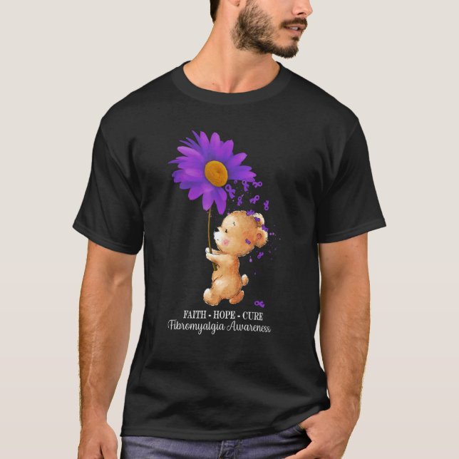 Camiseta Faith Hope Cure Purple Fibromialgia Consciência 1 (Frente)
