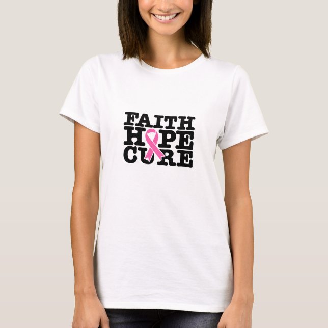Camiseta Faith Hope - Fita Cor-de-Rosa - Cancer da Mama (Frente)