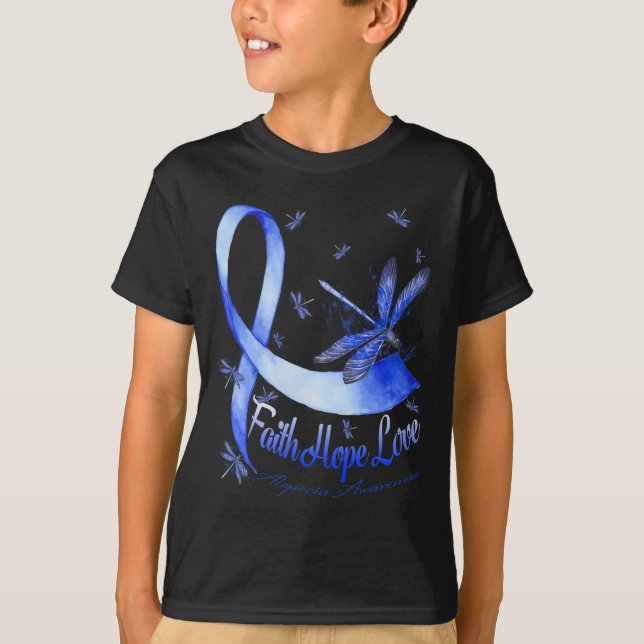 Camiseta Faith Hope Love Alopecia Sensibilização Dragonfly (Frente)