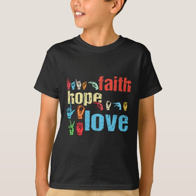 Camiseta Faith Hope Love American Sign Language Christian E (Frente)