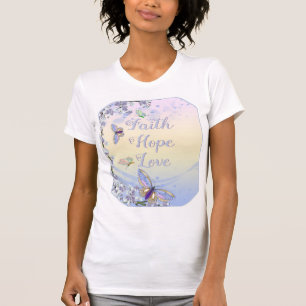 Camiseta Faith Hope Love (belas borboletas)