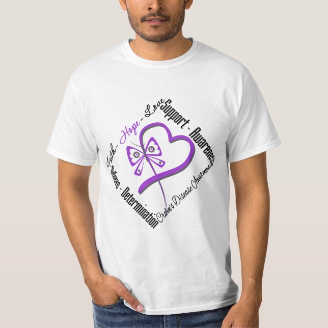 Camiseta Faith Hope Love Butterfly - Doença de Crohns (Frente)