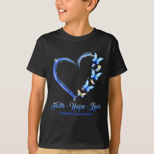 Camiseta Faith Hope Love Diabetes Consciência Azul Butterfl