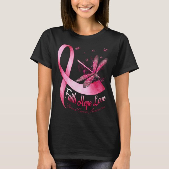 Camiseta Faith Hope Love Dragonfly Cancer (Frente)