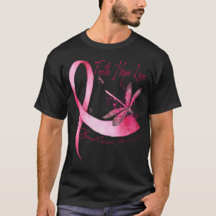 Camiseta Faith Hope Love Dragonfly Pink Ribbon Breve Cance