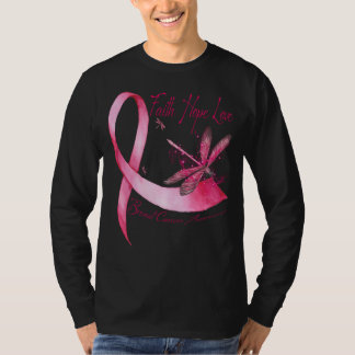 Camiseta Faith Hope Love Dragonfly Pink Ribbon Breve Cance