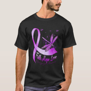 Camiseta Faith Hope Love Dragonfly Roxo Fibromyalae