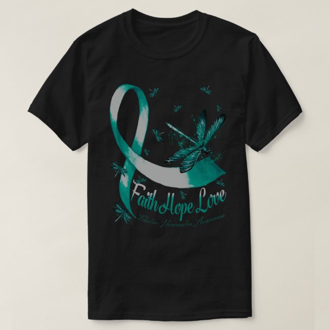 Camiseta Faith Hope Love Fibular Hemimelia Awareness Dragon (Frente do Design)