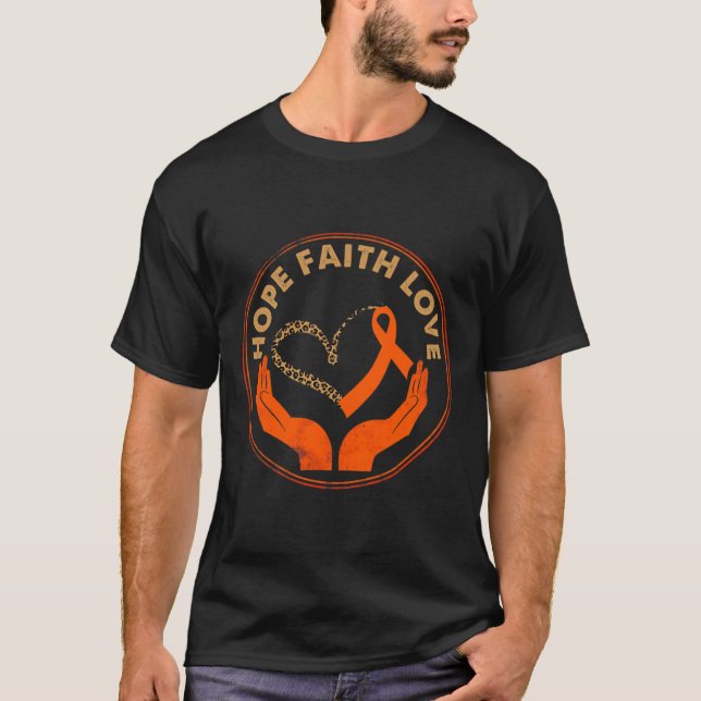 Camiseta Faith Hope Love Leukemia Consciência Coração Laran (Frente)