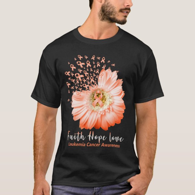 Camiseta Faith Hope Love Leukemia Consciência Laranja Fita  (Frente)