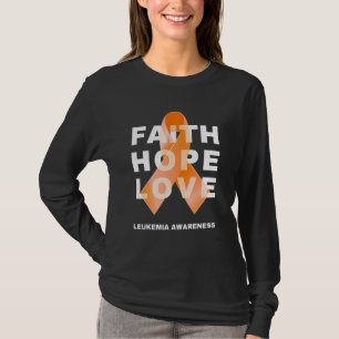 Camiseta Faith Hope Love Leukemia Consciência Laranja Fita