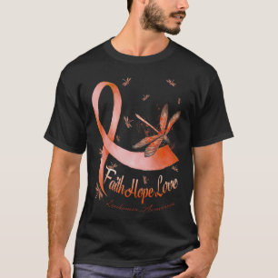 Camiseta Faith Hope Love Leukemia Sensibilização Dragonfly