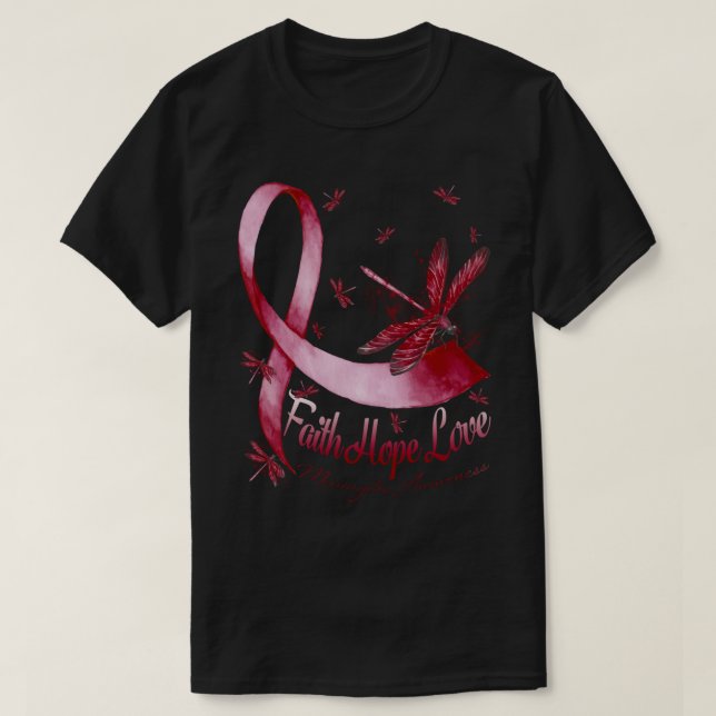 Camiseta Faith Hope Love Meningitis Sensibilização Dragonfl (Frente do Design)