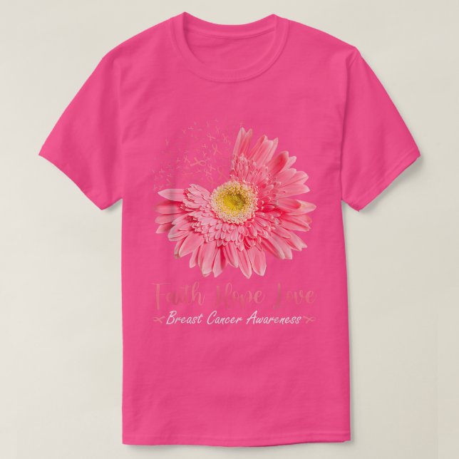 Camiseta Faith Hope Love Pink Ribbon Daisy Sunflowers Breas (Frente do Design)