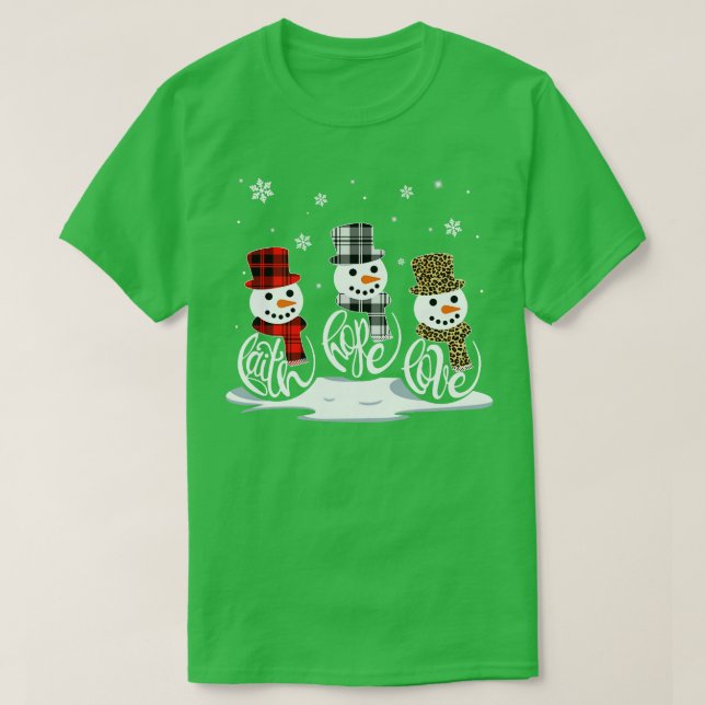 Camiseta Faith Hope Love Snowman (Frente do Design)
