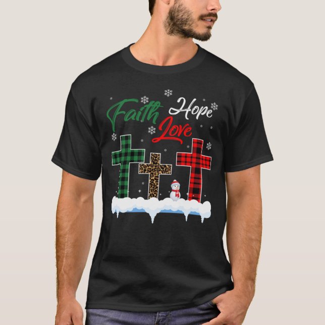 Camiseta Faith Hope Love Snowman Christian Xmas (Frente)