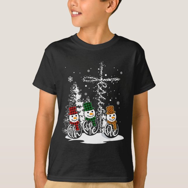 Camiseta Faith Hope Love Snowman Jesus Christian Tree Chris (Frente)