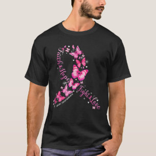 Camiseta Faith Hope luta amor borboleta rosa