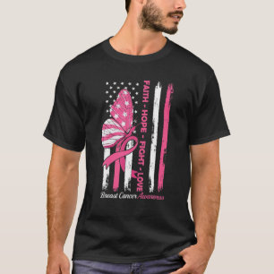 Camiseta Faith Hope luta pelo amor borboleta cor-de-rosa