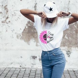 Camiseta Faith Hope Sobrevivência e Consciência do Cancer d