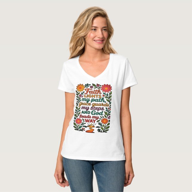 Camiseta  Faith Lights My Path Christian Art - Inspirationa (Frente Completa)