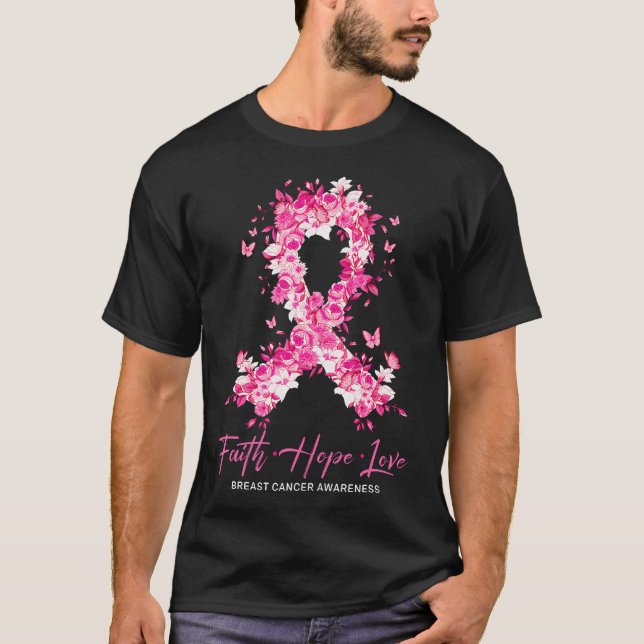 Camiseta Faith Love Esperança Consciência do Cancer da Mama (Frente)
