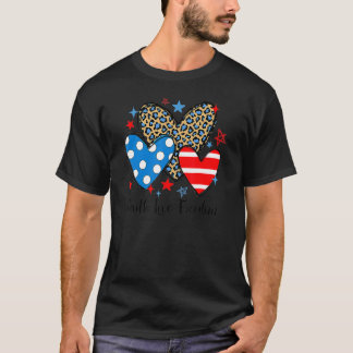 Camiseta Faith Love Freedom Leopard Hearts Patriotic 4th Of