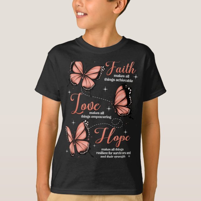 Camiseta Faith Love Hope Butterfly Uterine Cancer Awareness (Frente)