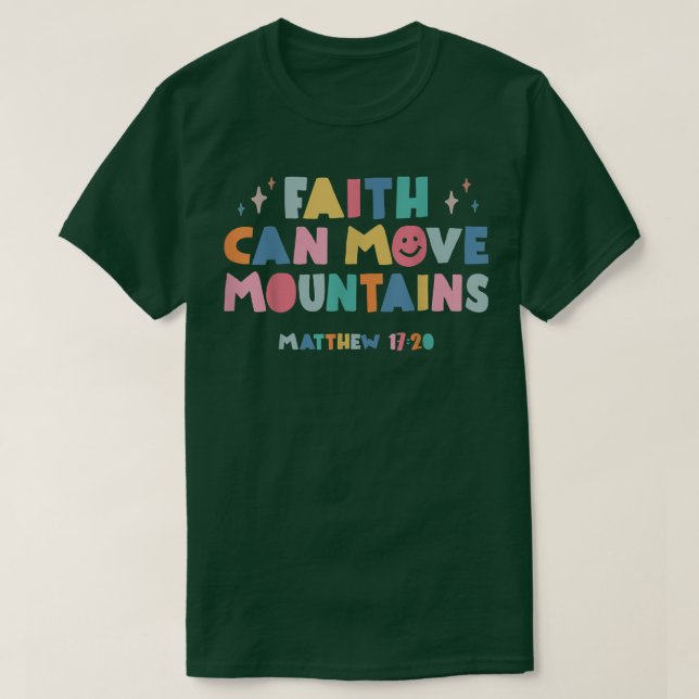 Camiseta Faith Mover Montanhas Bíblia de Trendê Cristã Ve (Frente do Design)