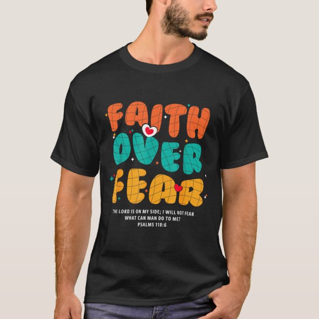 Camiseta Faith Over Fear Christian Religious Groovy Men Wom (Frente)