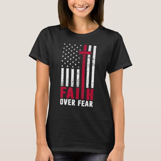 Camiseta Faith Over Fear Cool Christian Flag Cross For Men  (Frente)