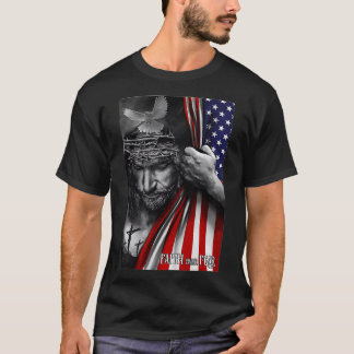 Camiseta Faith Over Fear God Jesus Christian Flag Funny 4th