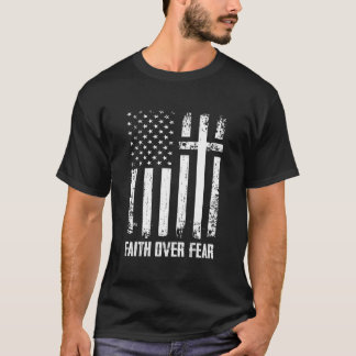 Camiseta Faith Over Fears Christian Cross American Usa Flag
