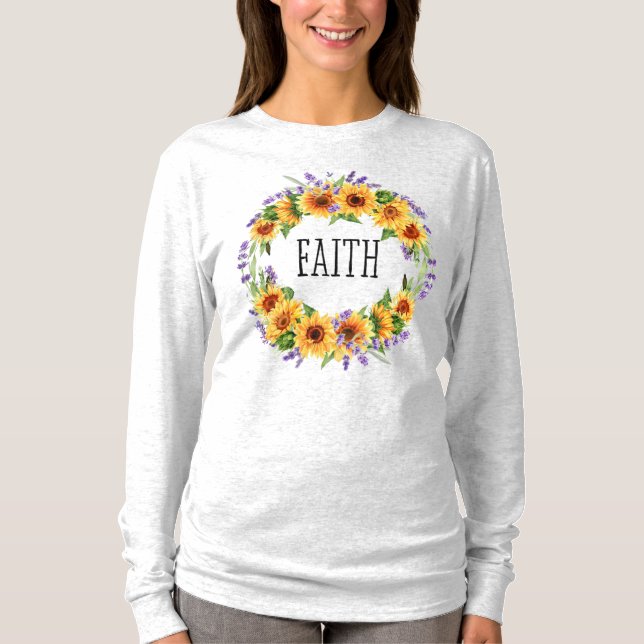 Camiseta Faith Sunflower e Lavanda Floral Wreath (Frente)
