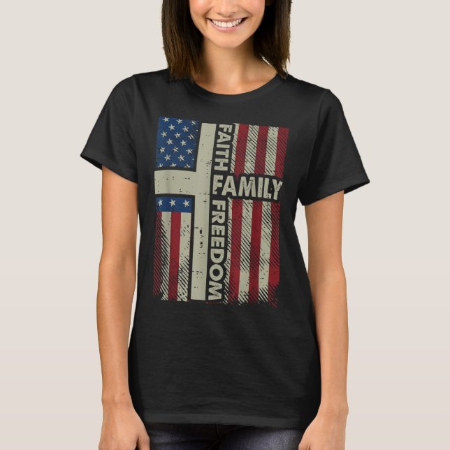 Camiseta Faith Us Flag Christian Religious God Jesus Men Wo (Frente)