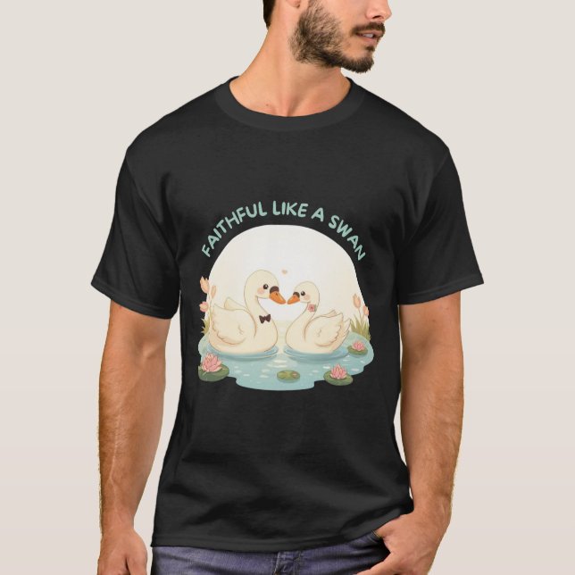 Camiseta Faithful Like a Swan – Cute Swan Couple Illustrati (Frente)