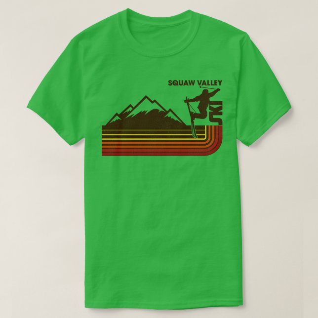 Camiseta Faixa de Esqui do Estilo Retro Squaw Valley 70s80s (Frente do Design)