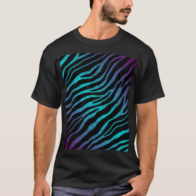 Camiseta faixas de espaçotempo com riscas - roxo/ciano (Frente)