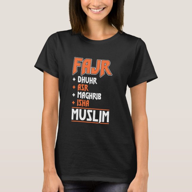 Camiseta Fajr Dhuhr Asr Maghrib Isha Muçulmano Reze Isl (Frente)