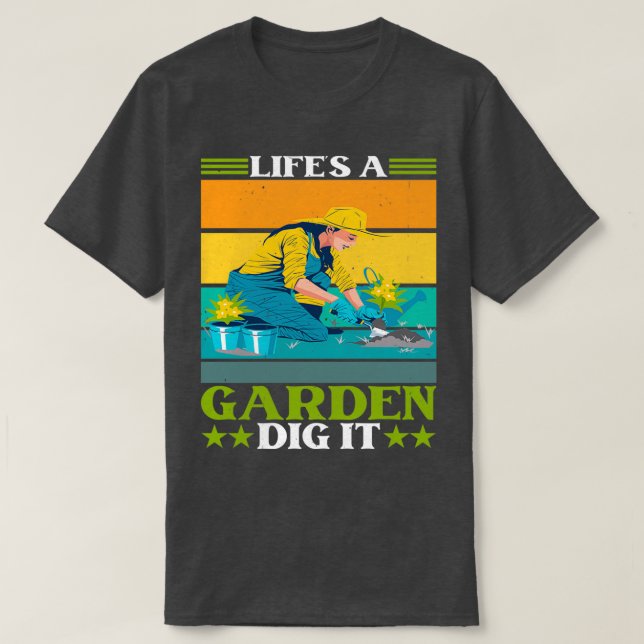Camiseta Fala um jardim cavando um jardineiro (Frente do Design)