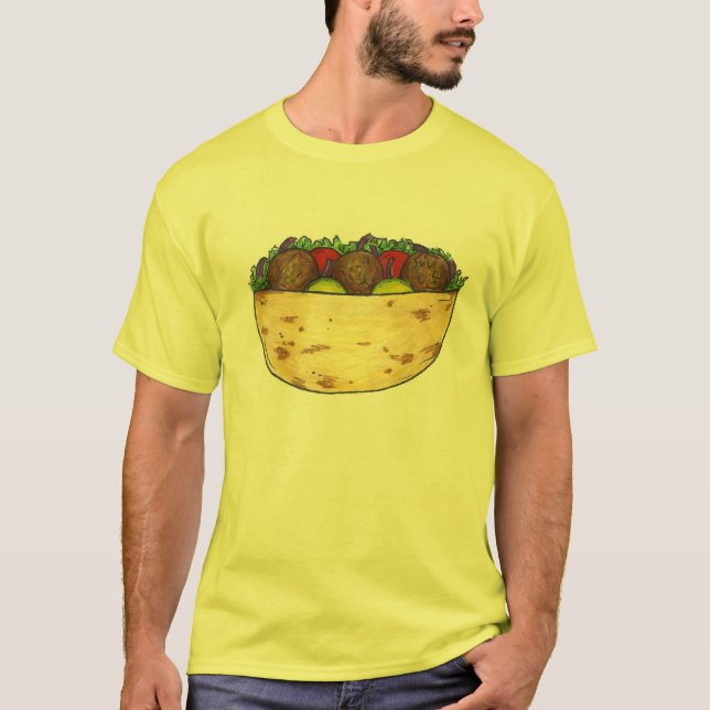 Camiseta Falafel recheado Pita Mediterrâneo Comida Cuisine (Frente)