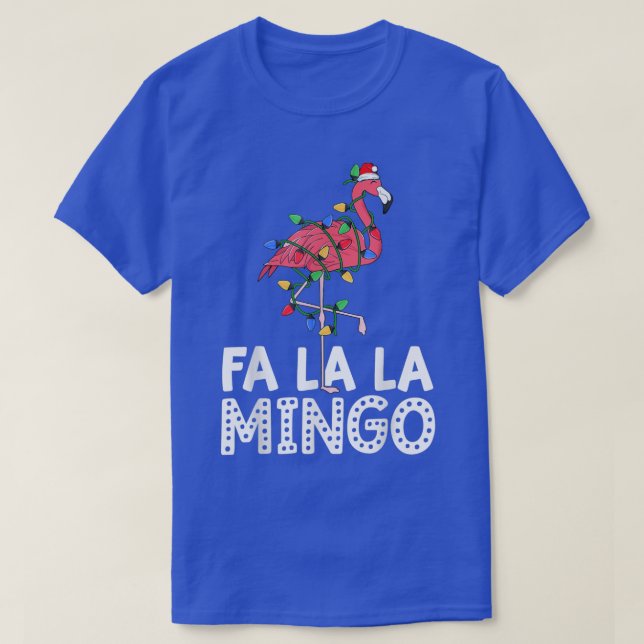 Camiseta FaLaLa Mingo Xmas Festa Flamingo Papais noeis Ligh (Frente do Design)