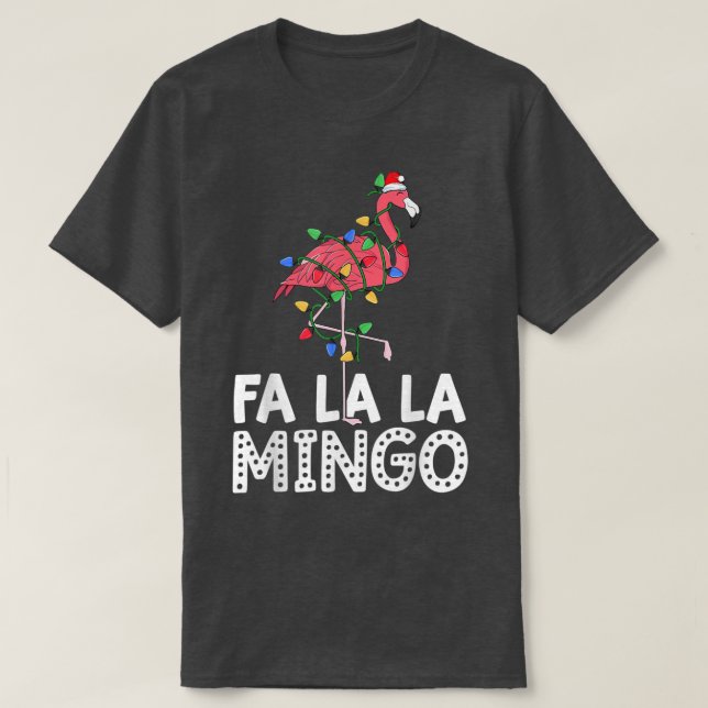 Camiseta FaLaLa Mingo Xmas Festa Flamingo Papais noeis Ligh (Frente do Design)
