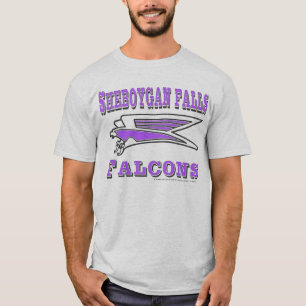 Camiseta falcão esticado com palavras preto e roxo