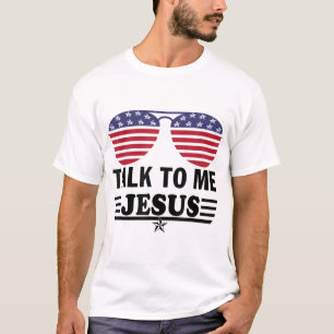 Camiseta Fale comigo Jesus Óculos Bandeira dos EUA