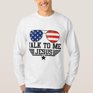 Camiseta Fale comigo Jesus Óculos Usa Bandeira