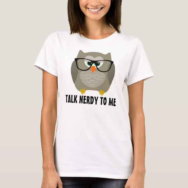 Camiseta Fale nerd comigo t-shirts de coruja (Frente)