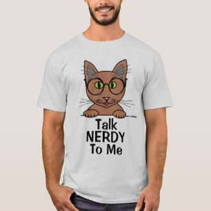 Camiseta Fale NERDY Para Mim Óculos Gato Engraçado Pun T Sh